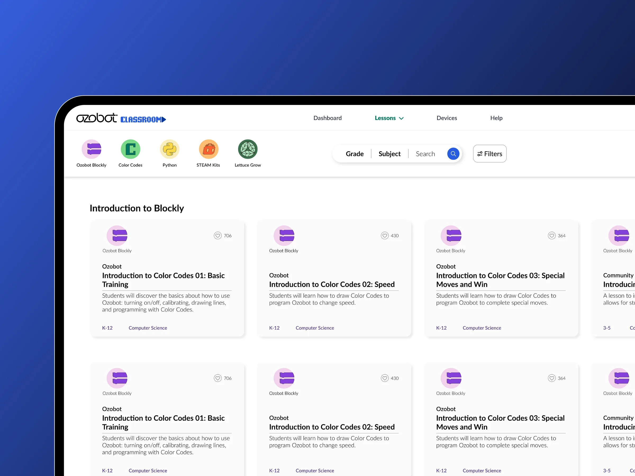 Ozobot Classroom — UX/UI & Search