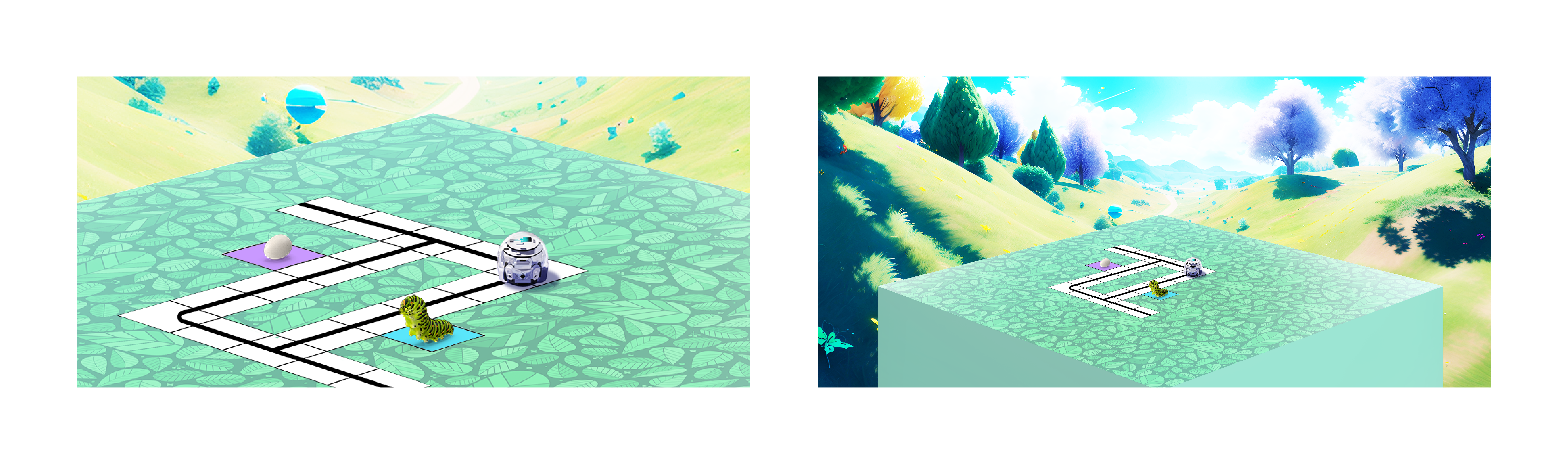 The printed Color Code track rendered as a floating island inside a full AR landscape