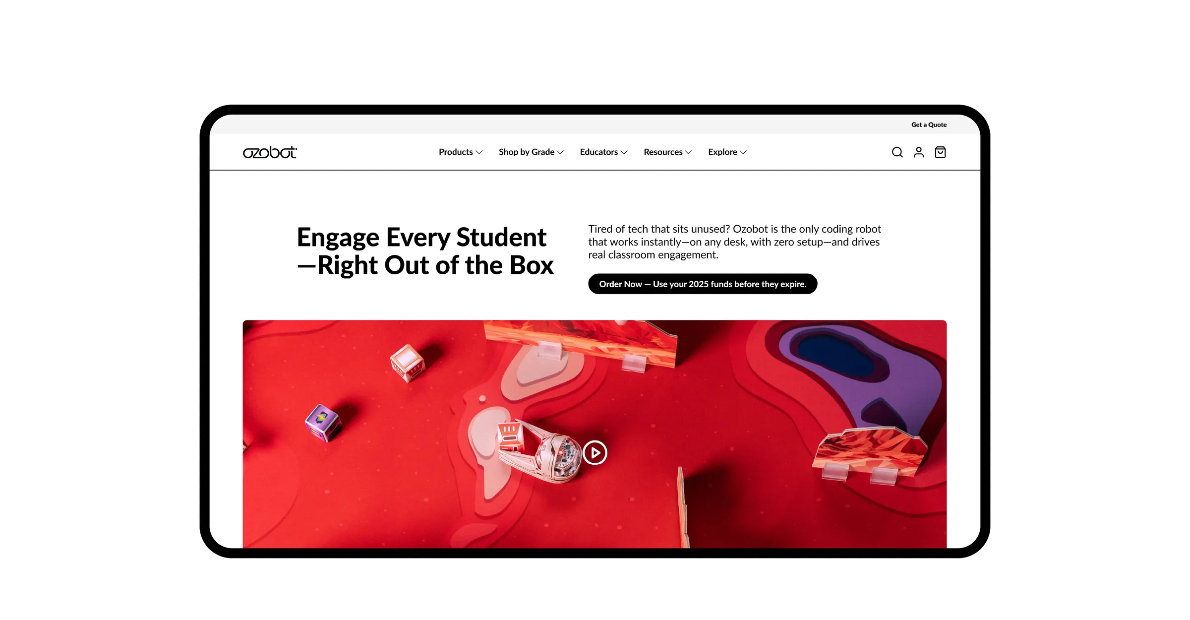 Redesigned Ozobot homepage hero, “Engage Every Student, Right Out of the Box”