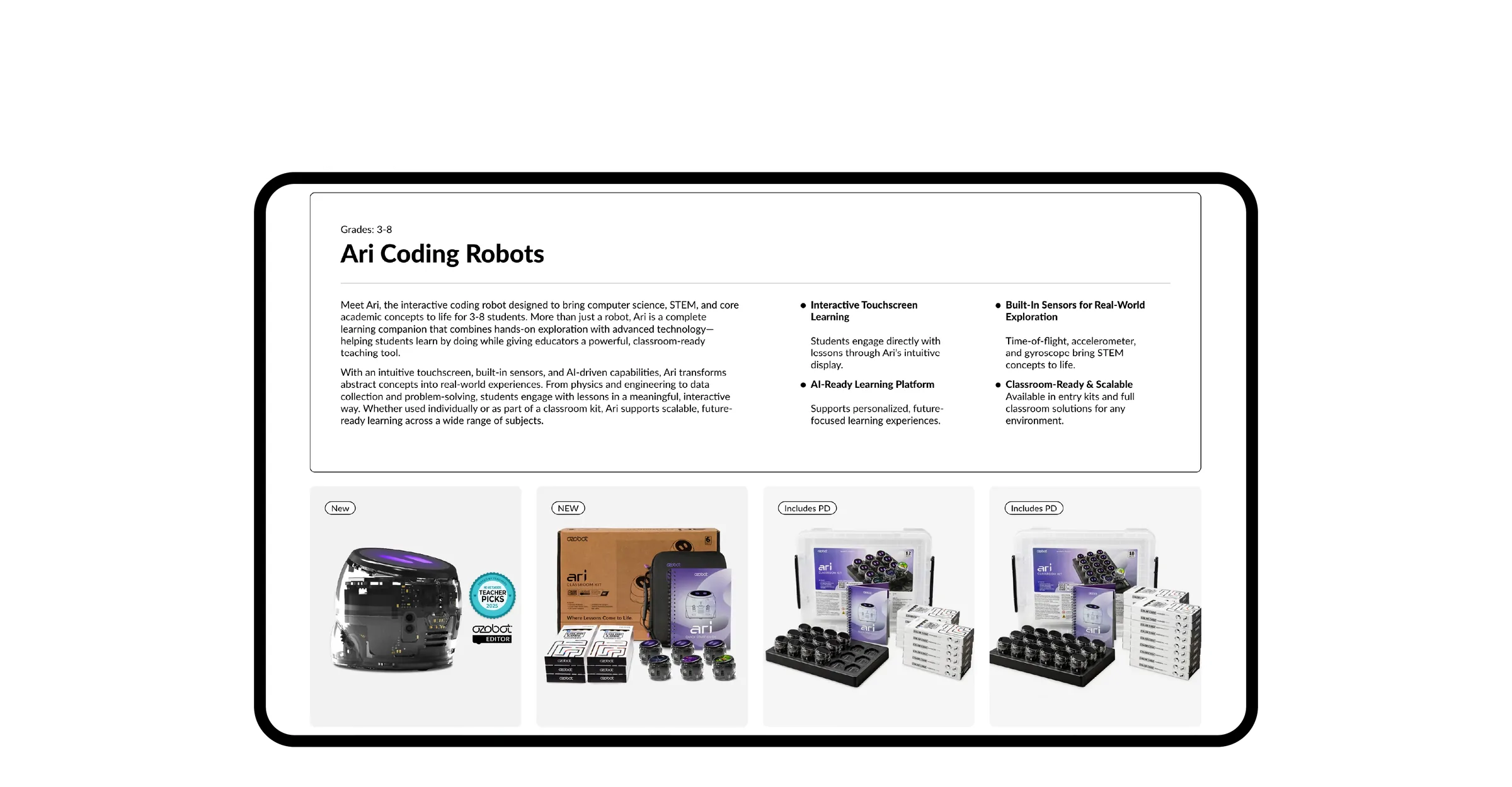 Ari Coding Robots collection page with kit lineup